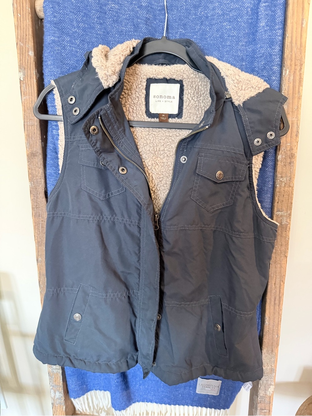 Sonoma Black Sherpa-Lined Utility Vest with Hood